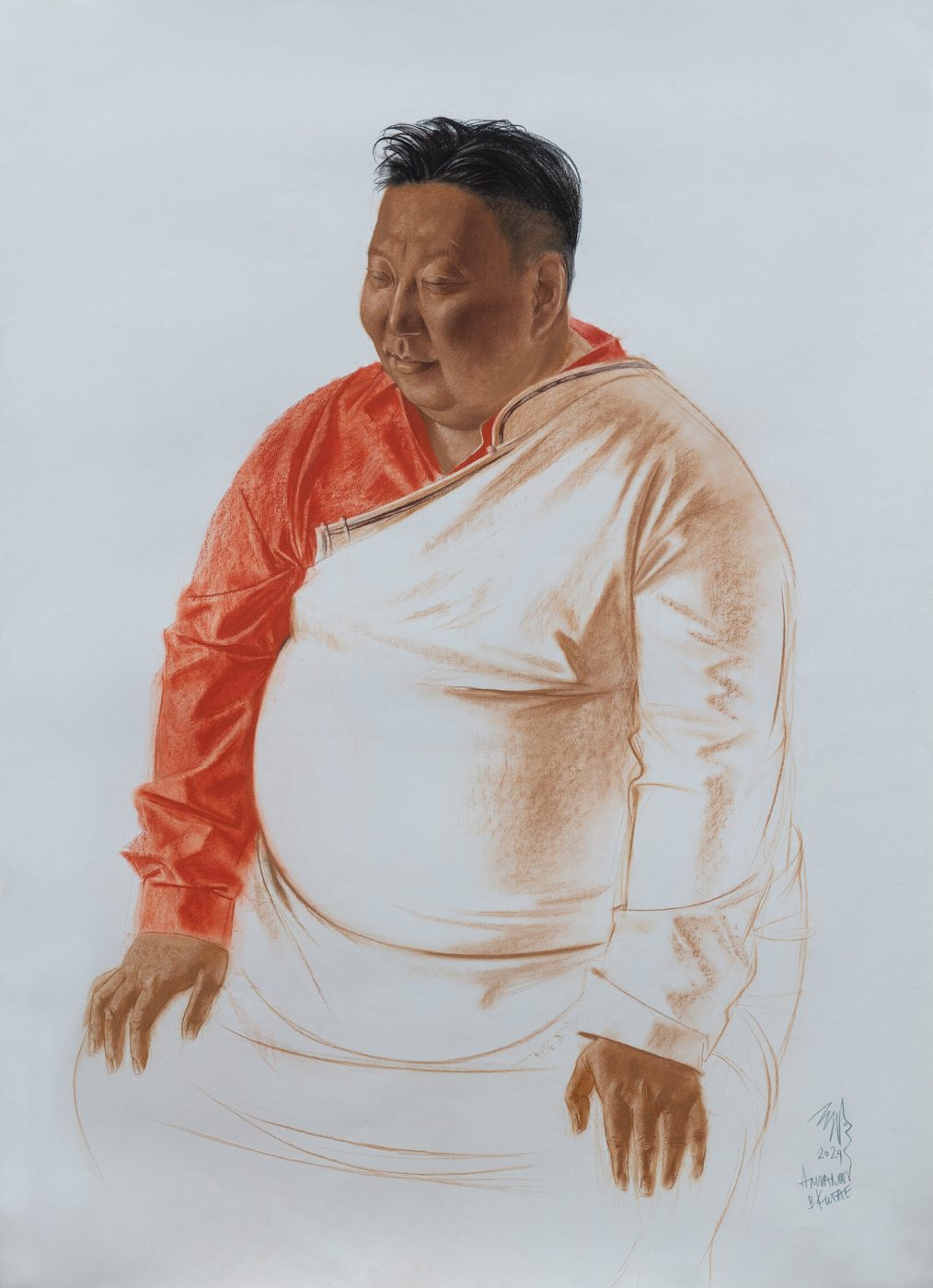 ПОРТРЕТ АМГАЛАНА, Бумага/сангина/уголь, 110 × 70 см, 2024, художник Наталья Дикунова